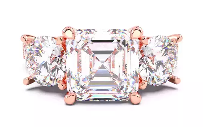 Asscher Diamond Trio Solitaire Ring 3D print model 3D print model