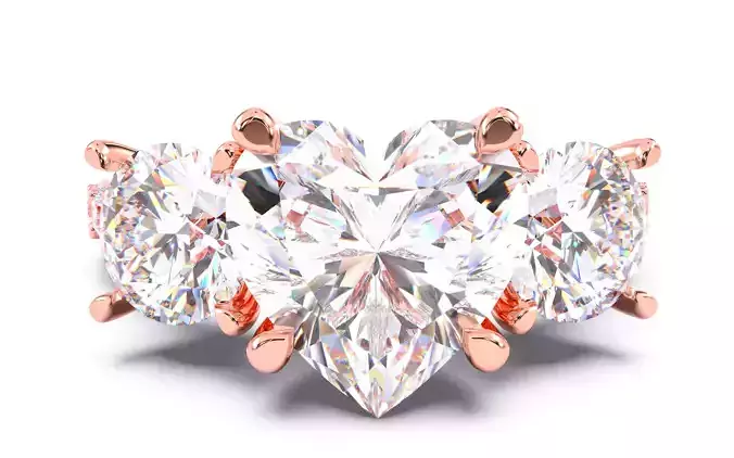 Heart Diamond Trio Solitaire Ring 3D print model 3D print model