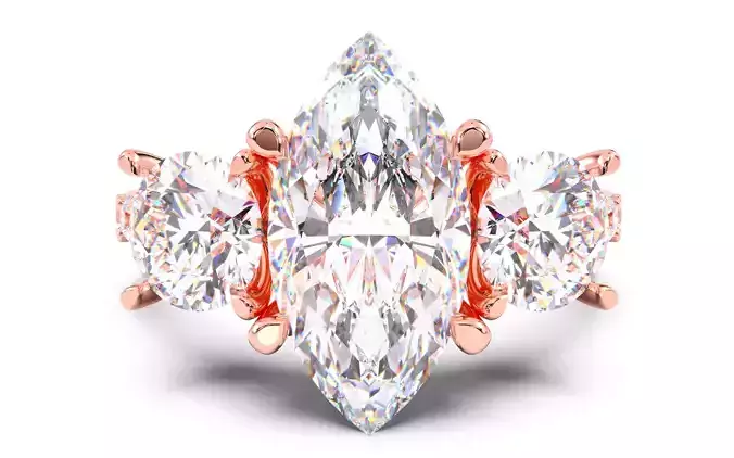 Marquise Diamond  Trio Solitaire Ring 3D print model 3D print model