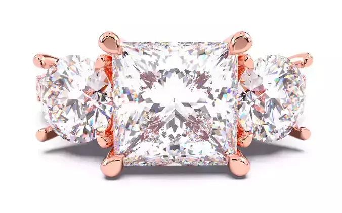 Princess Diamond Trio Solitaire Ring 3D print model