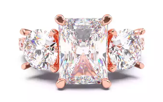 Radiant Diamond Trio  Solitaire Ring 3D print model