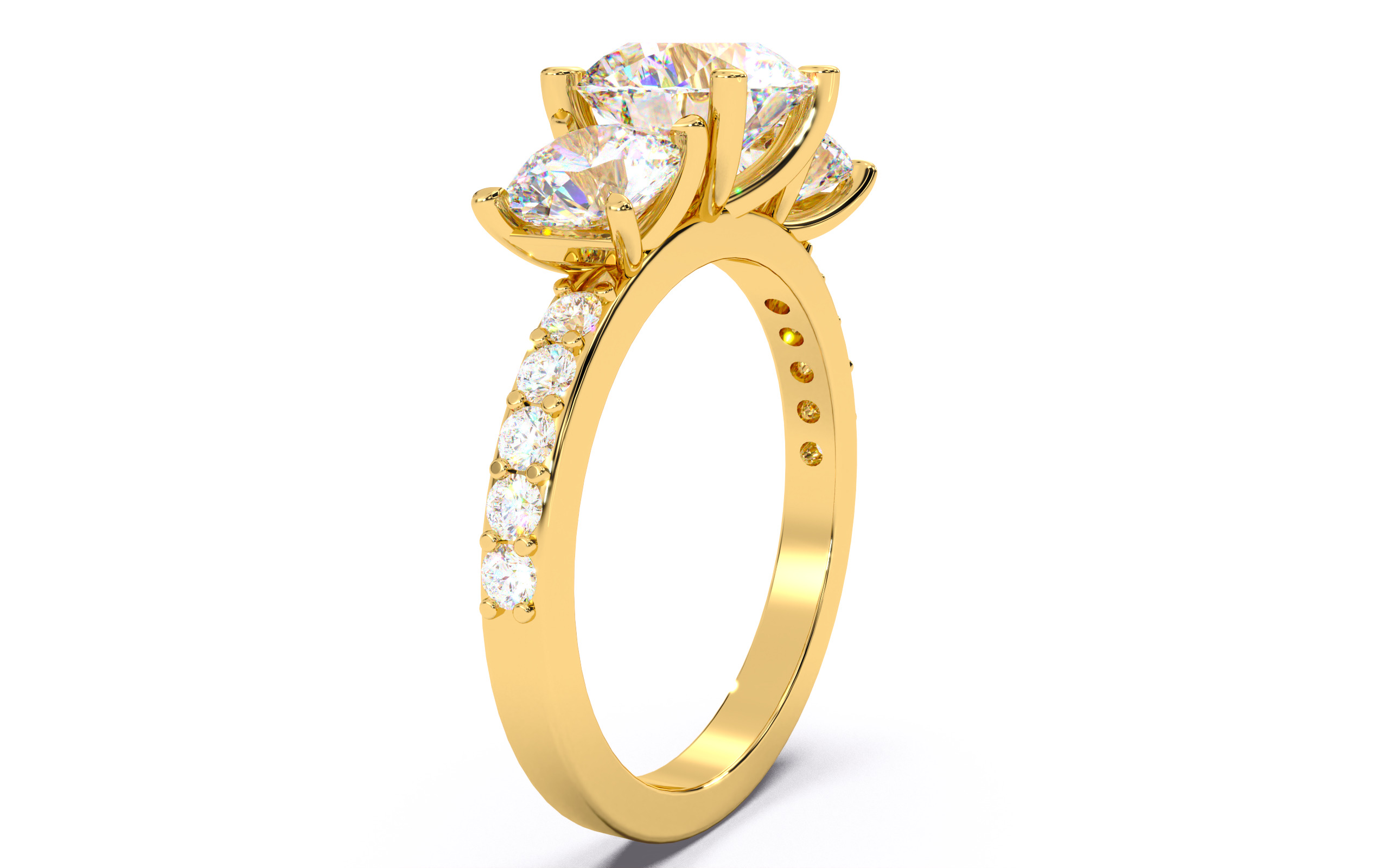 Round Diamond Trio Solitaire Ring 3D print model 3D print model_17