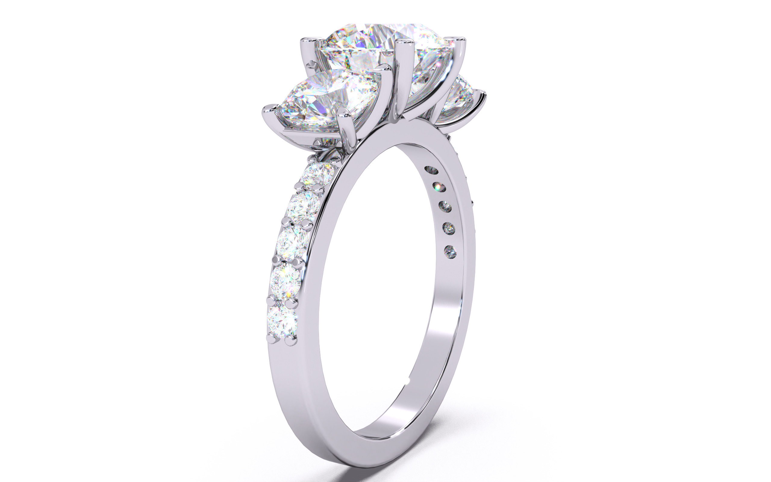 Round Diamond Trio Solitaire Ring 3D print model 3D print model_15