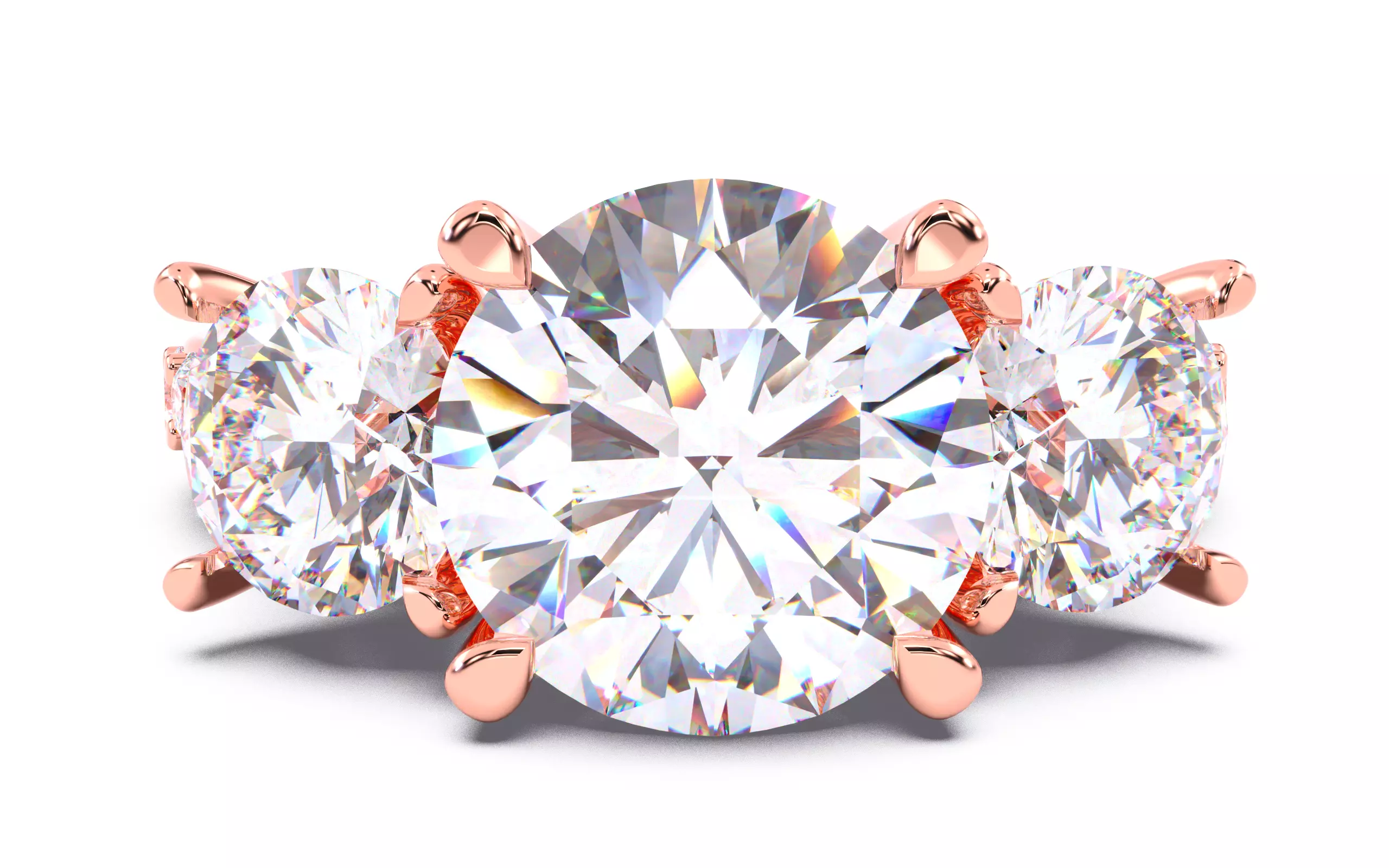 Round Diamond Trio Solitaire Ring 3D print model 3D print model_0