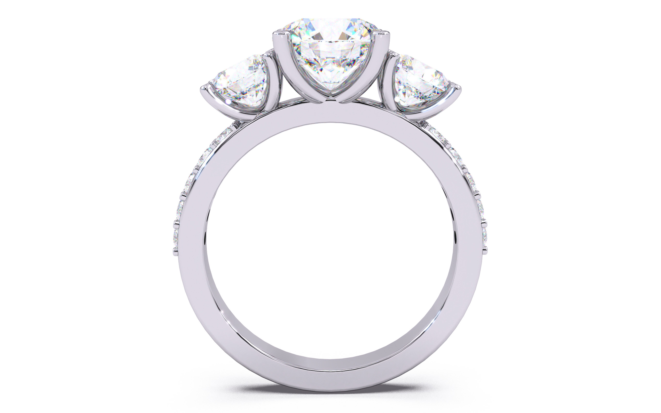 Round Diamond Trio Solitaire Ring 3D print model 3D print model_3