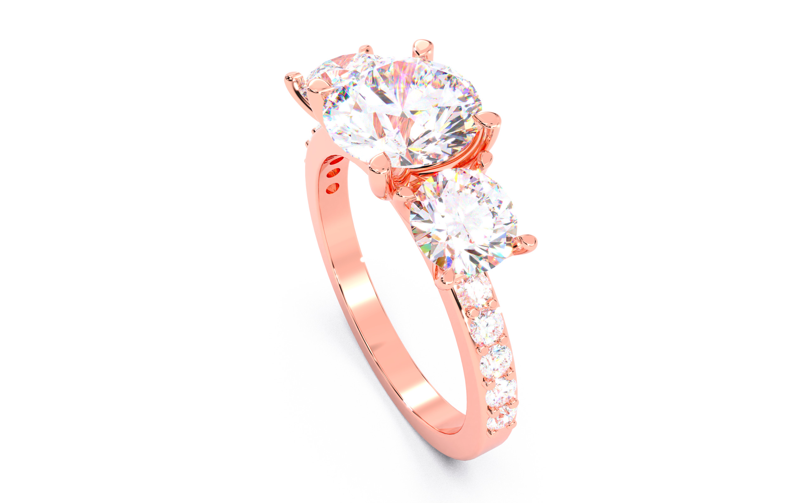 Round Diamond Trio Solitaire Ring 3D print model 3D print model_11