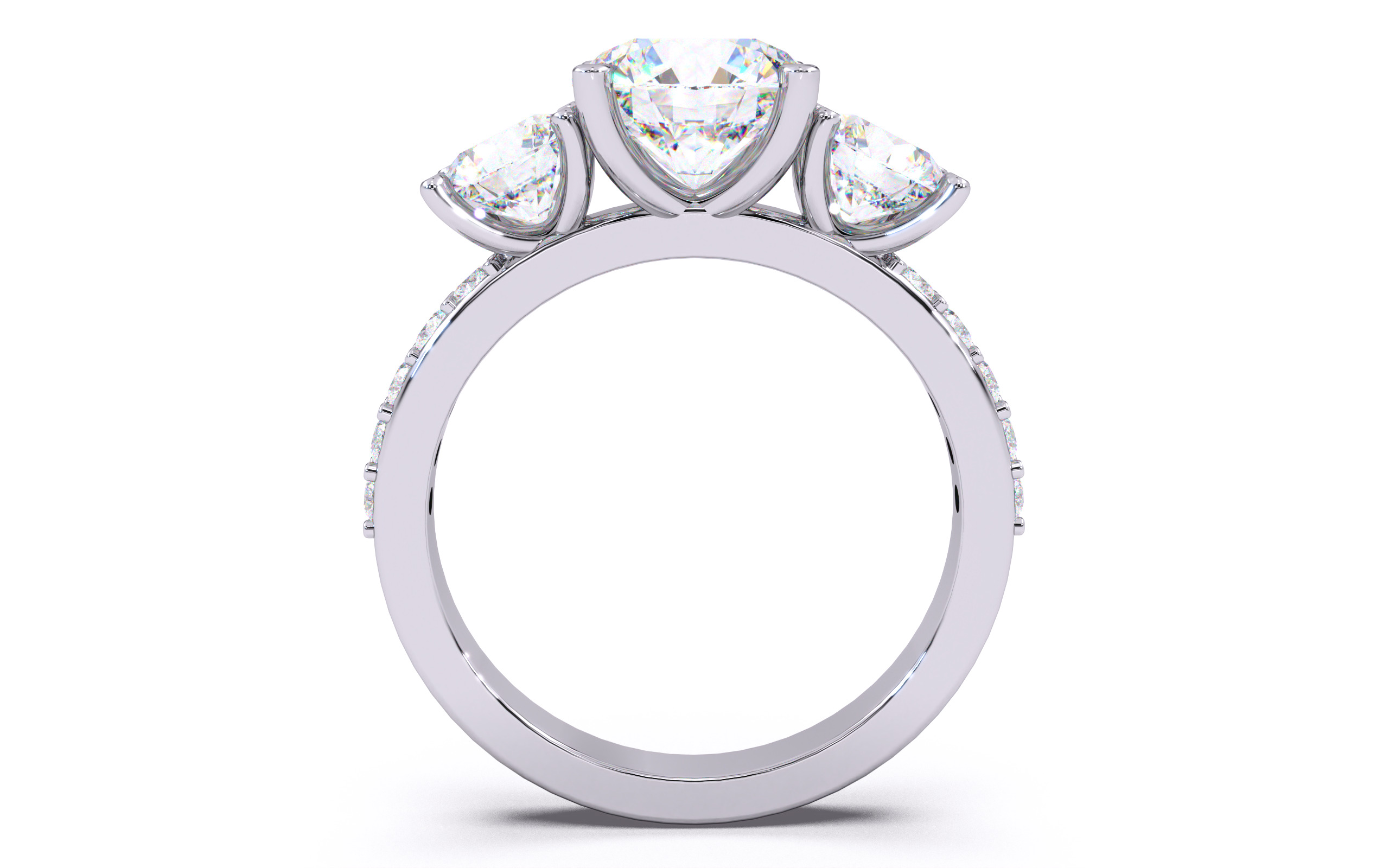 Round Diamond Trio Solitaire Ring 3D print model 3D print model_24