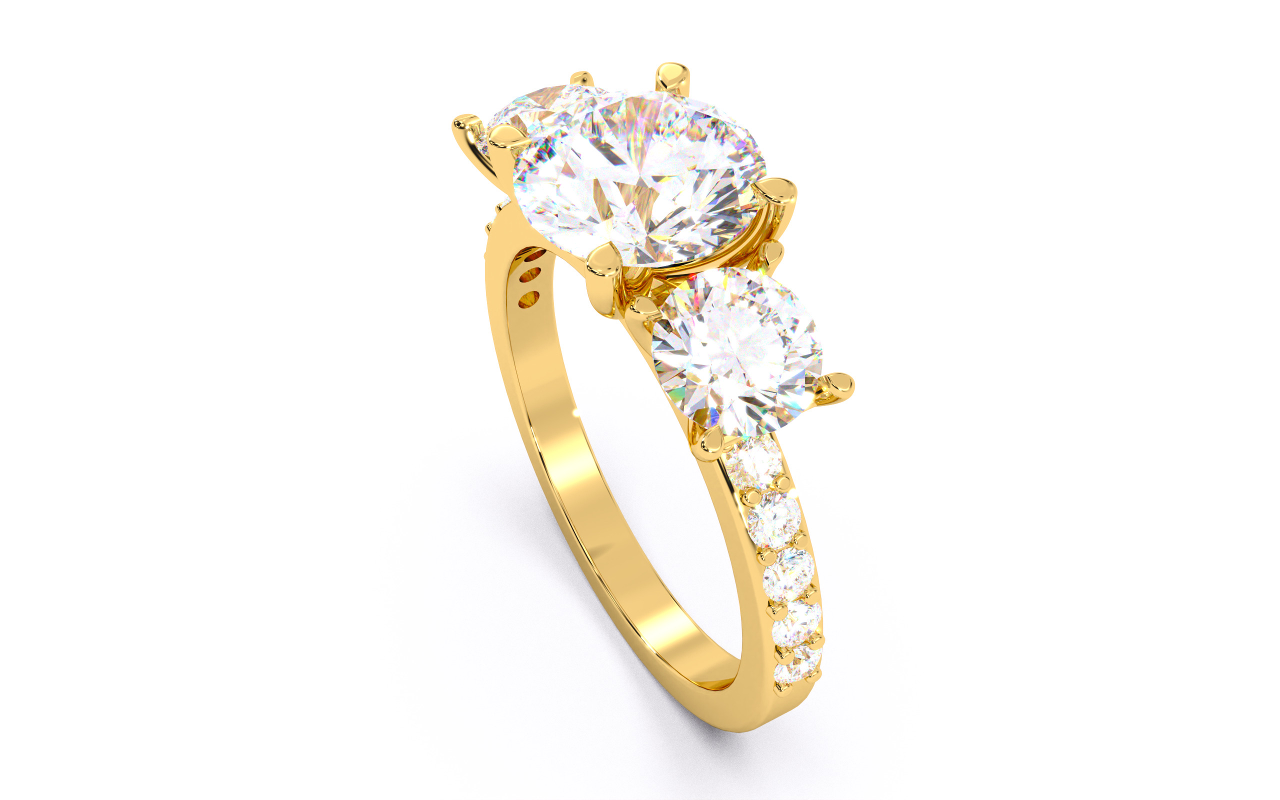 Round Diamond Trio Solitaire Ring 3D print model 3D print model_6