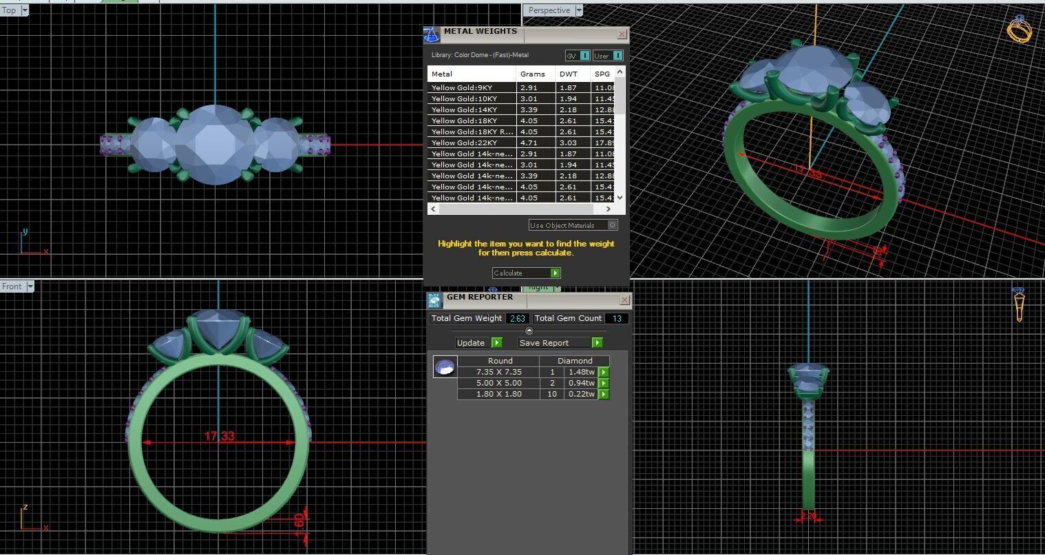 Round Diamond Trio Solitaire Ring 3D print model 3D print model_25