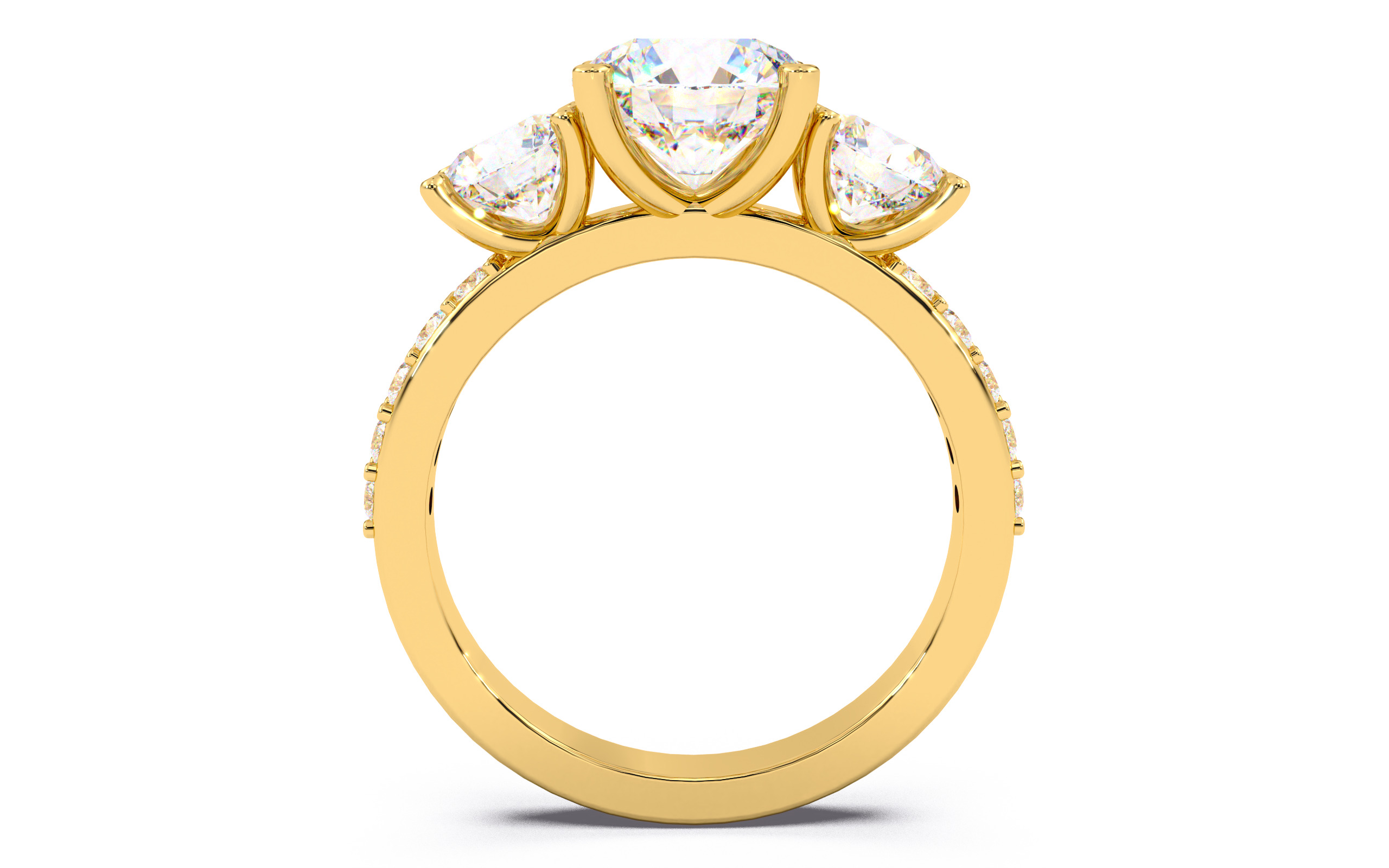 Round Diamond Trio Solitaire Ring 3D print model 3D print model_5