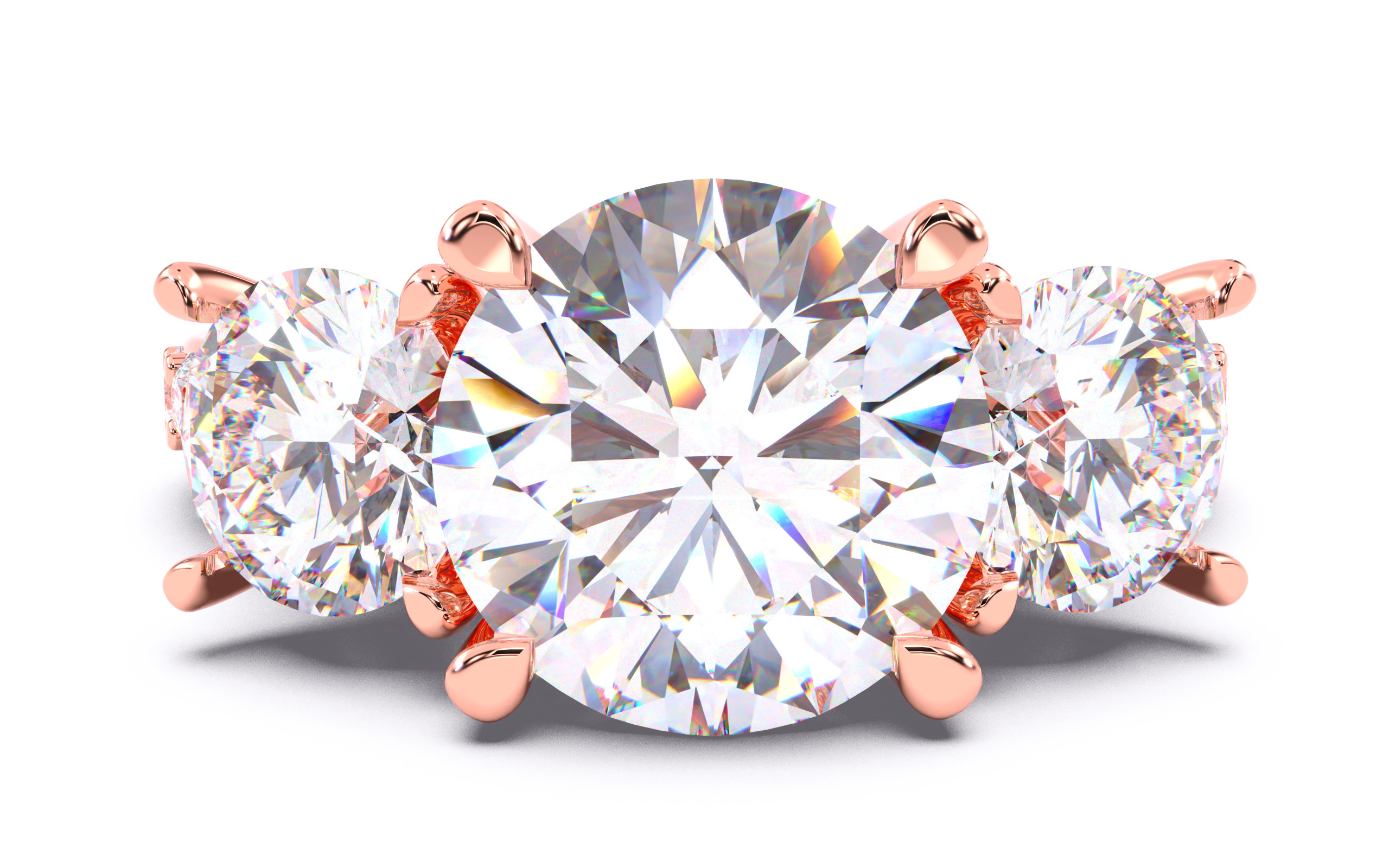 Round Diamond Trio Solitaire Ring 3D print model 3D print model_21