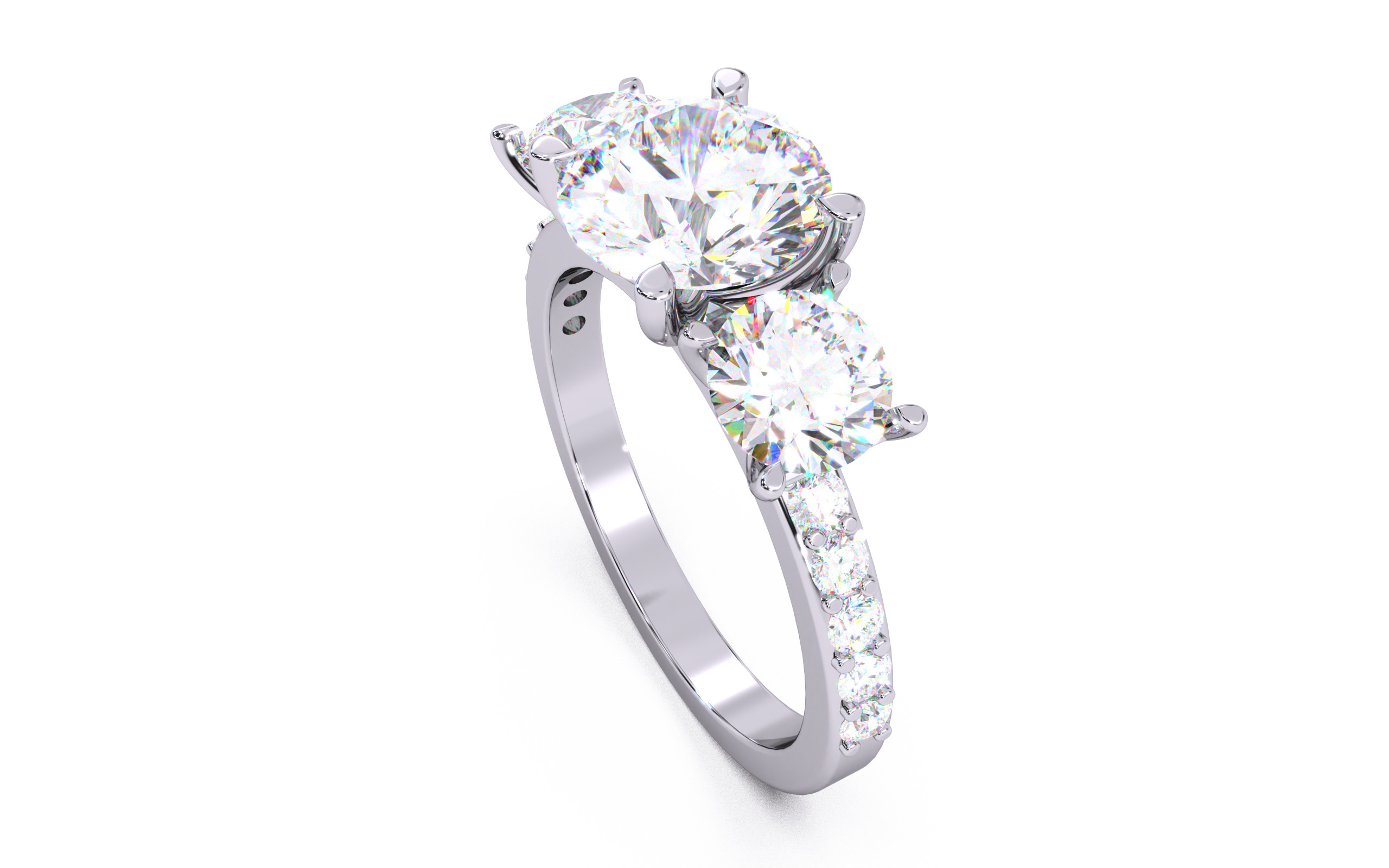 Round Diamond Trio Solitaire Ring 3D print model 3D print model_9