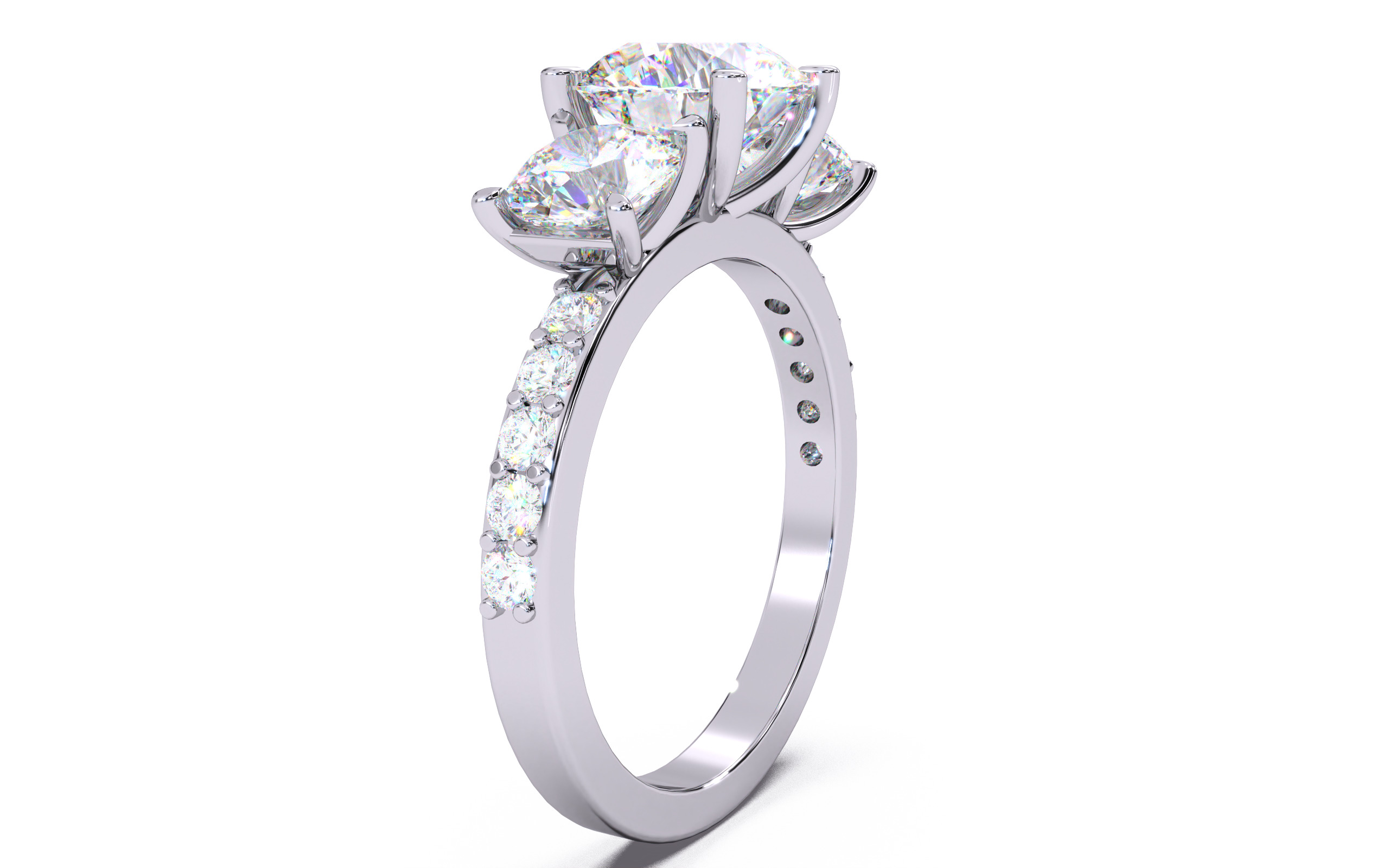 Round Diamond Trio Solitaire Ring 3D print model 3D print model_16