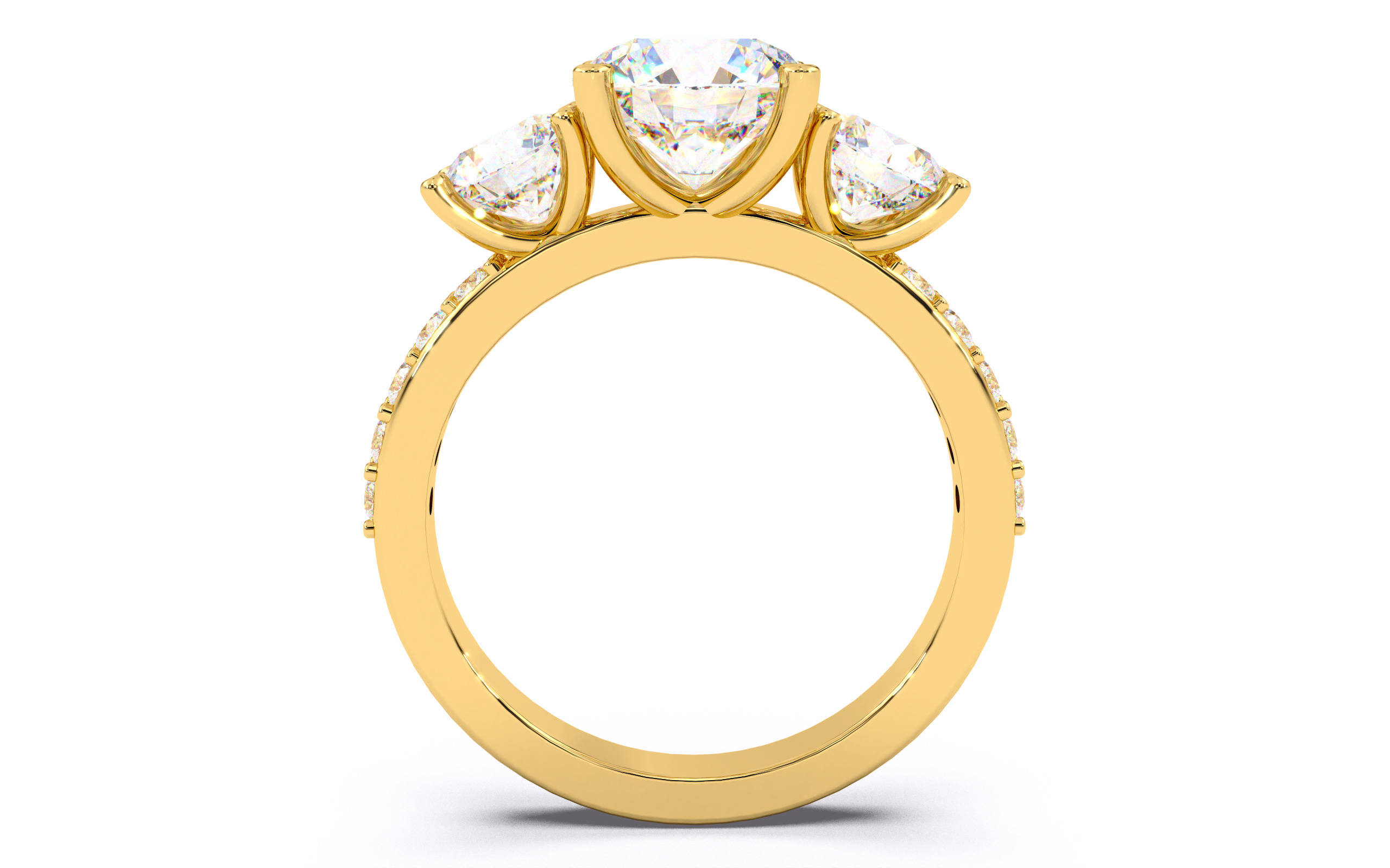 Round Diamond Trio Solitaire Ring 3D print model 3D print model_4