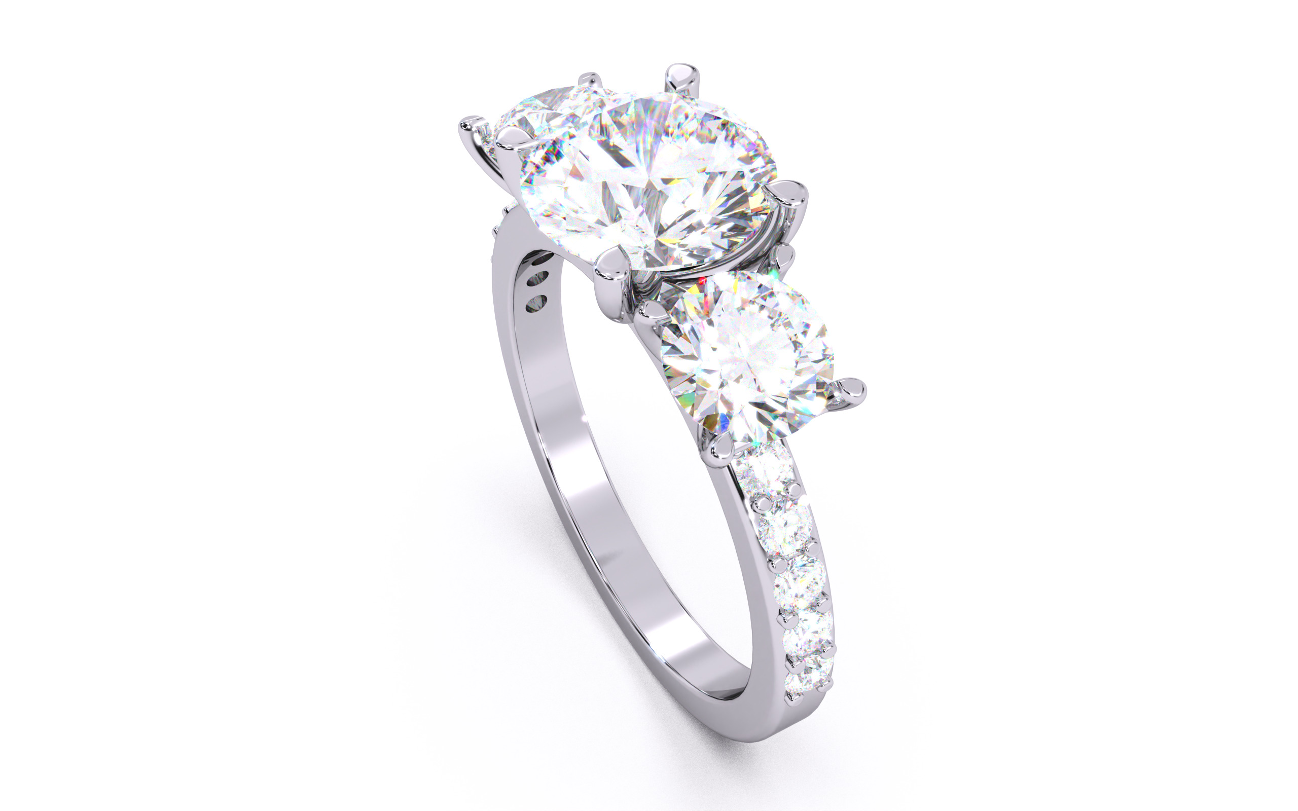 Round Diamond Trio Solitaire Ring 3D print model 3D print model_8