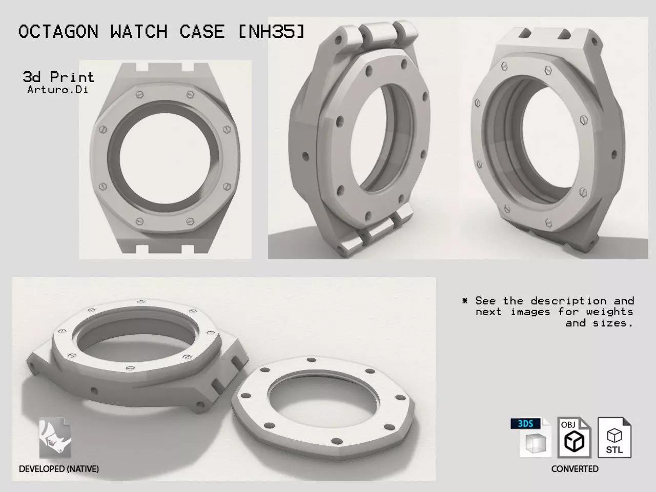 Octagon watch case for NH35 3D print model_0