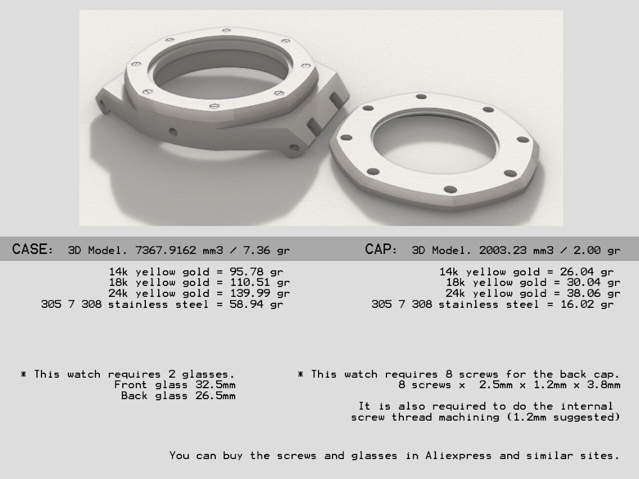 Octagon watch case for NH35 3D print model_1