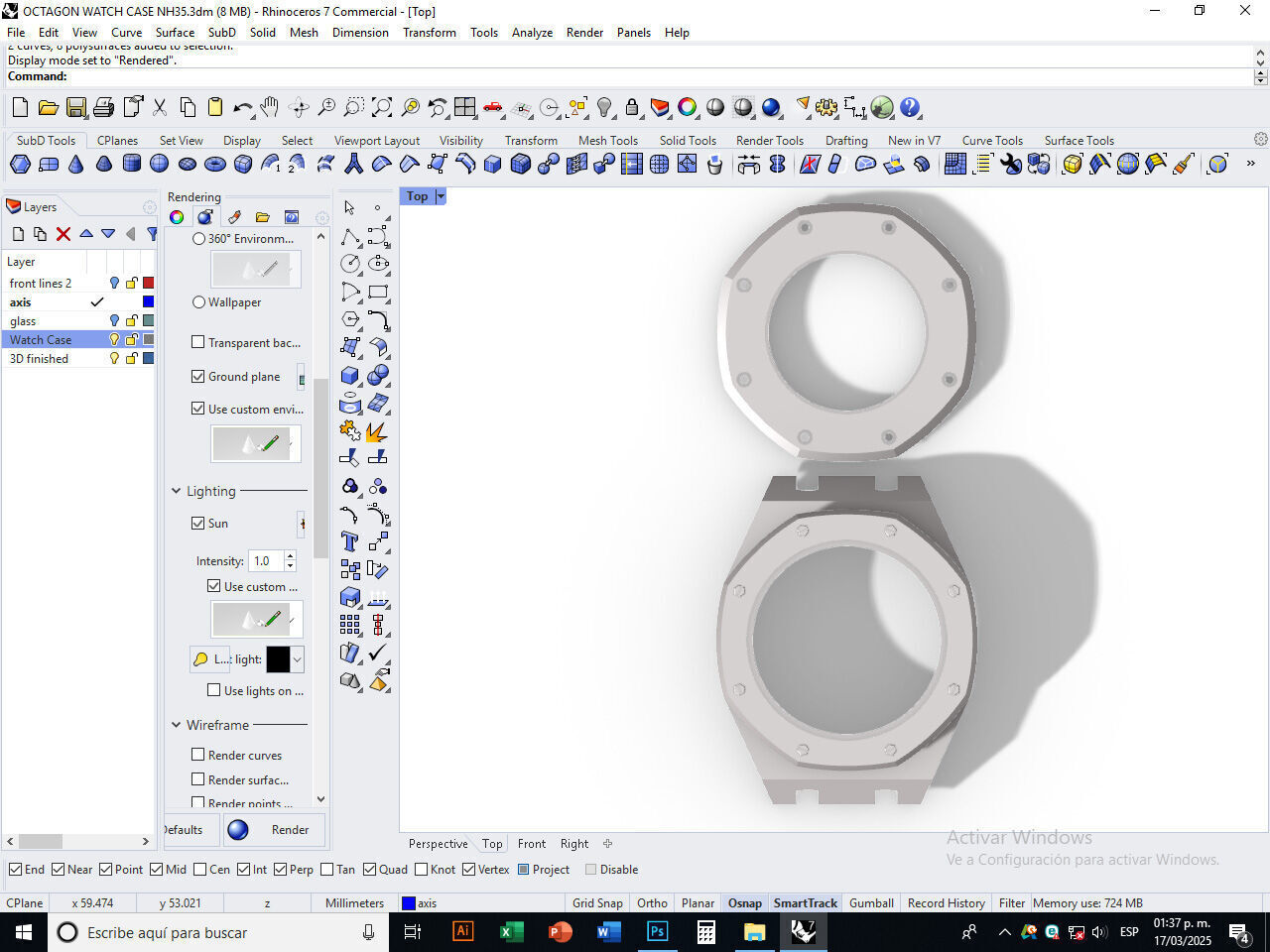 Octagon watch case for NH35 3D print model_16