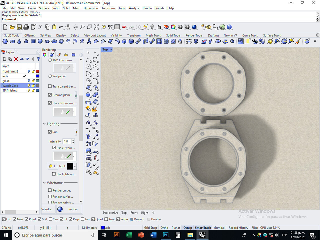Octagon watch case for NH35 3D print model_19