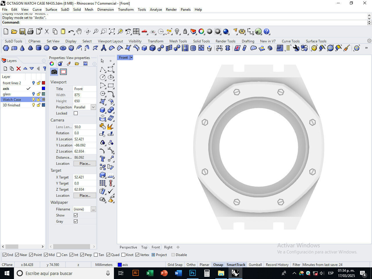 Octagon watch case for NH35 3D print model_13