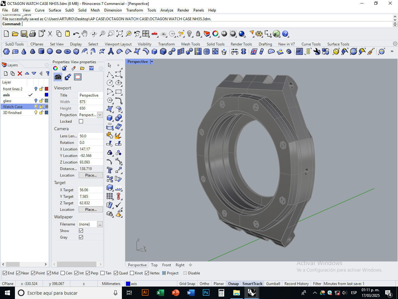Octagon watch case for NH35 3D print model_8