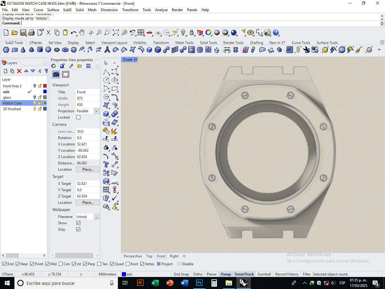 Octagon watch case for NH35 3D print model_15