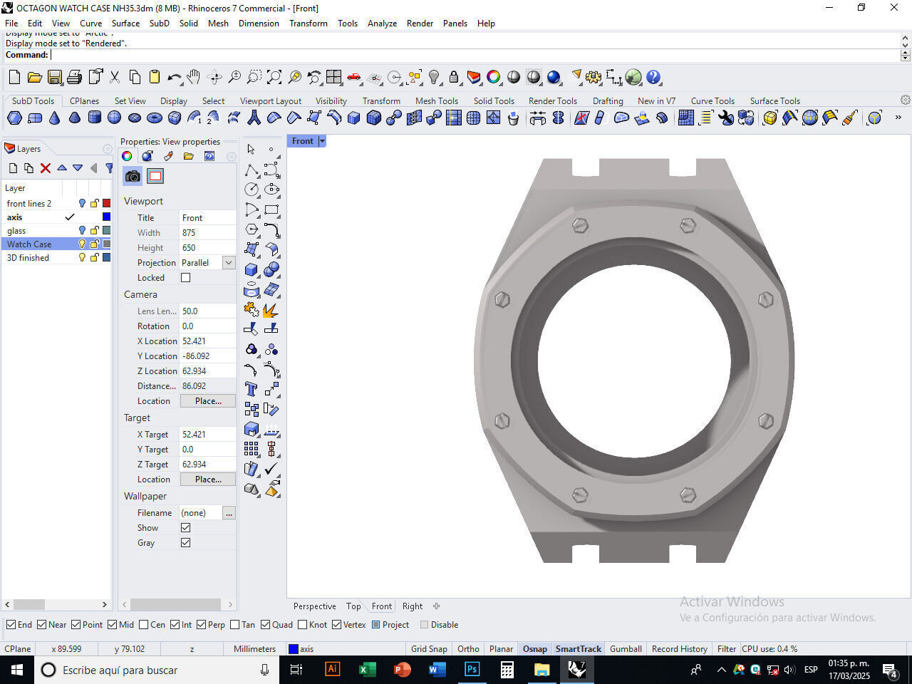 Octagon watch case for NH35 3D print model_14
