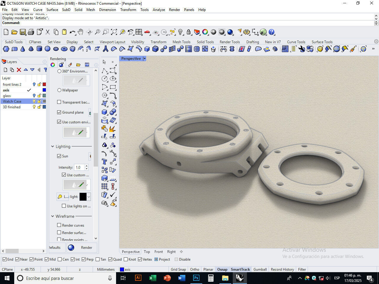 Octagon watch case for NH35 3D print model_23