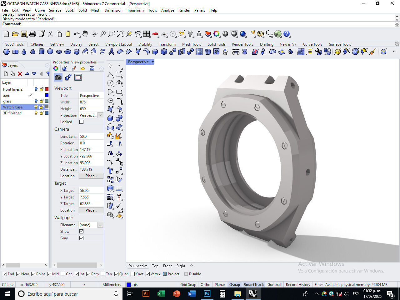 Octagon watch case for NH35 3D print model_10