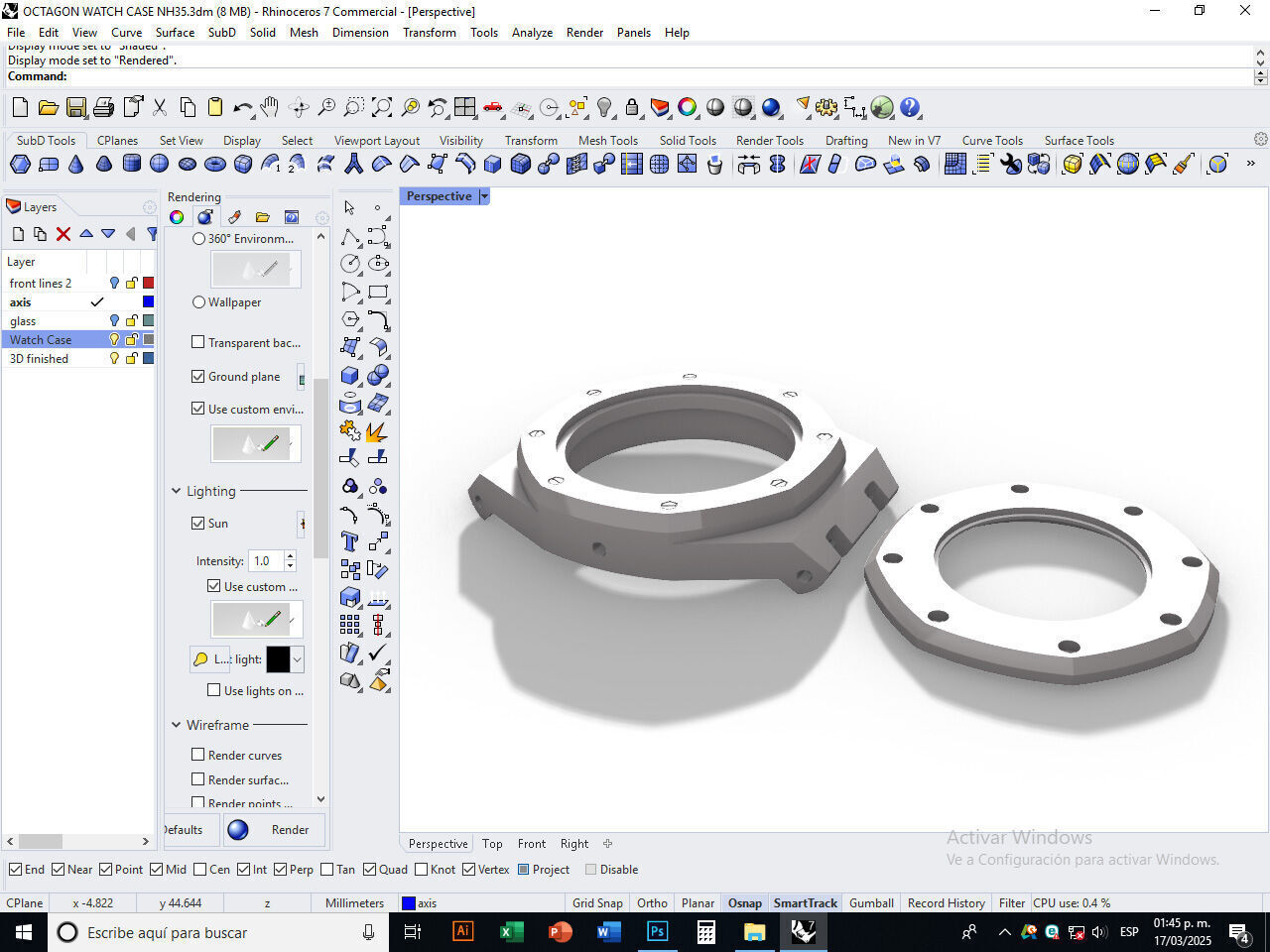Octagon watch case for NH35 3D print model_20