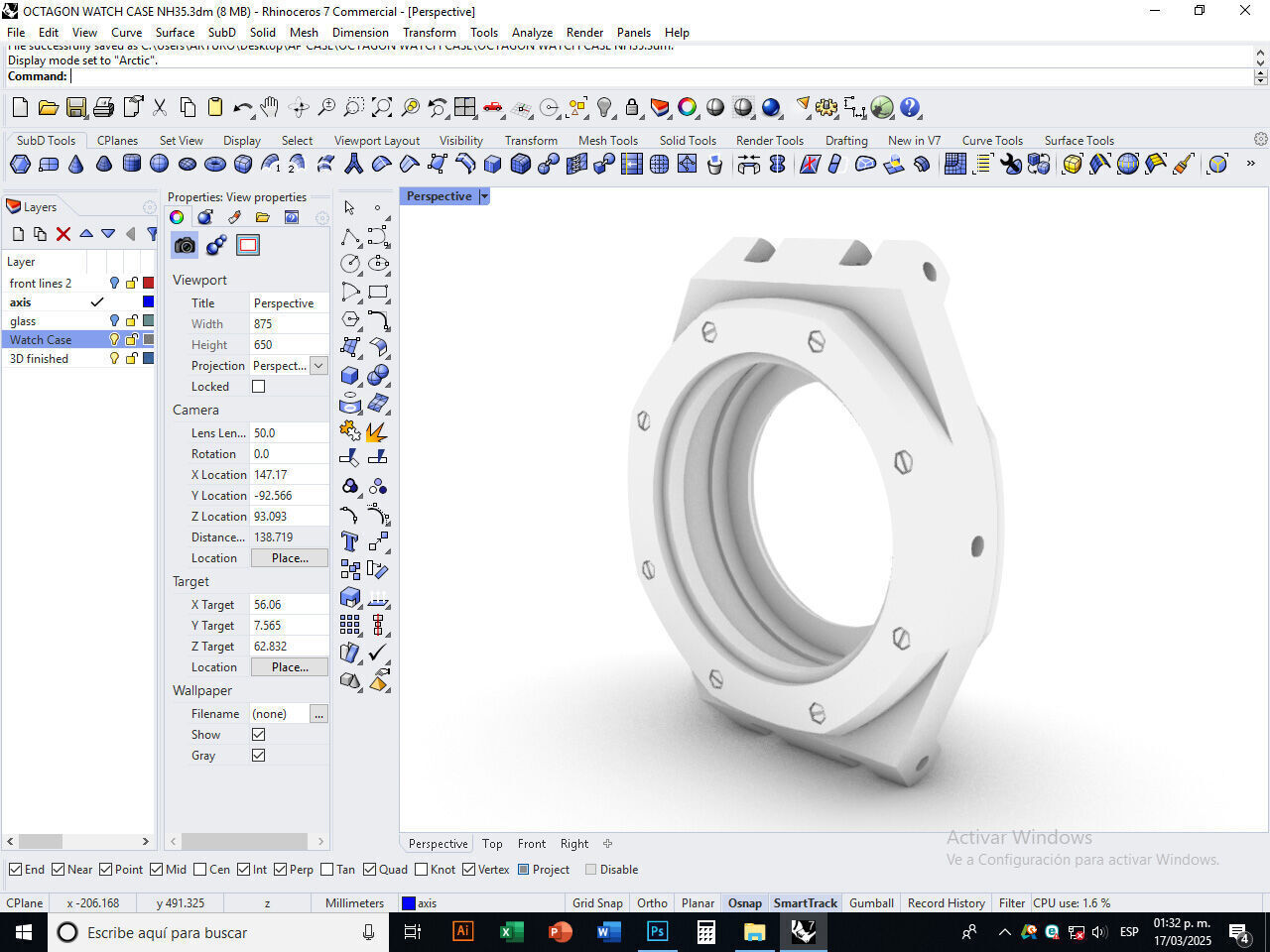 Octagon watch case for NH35 3D print model_9