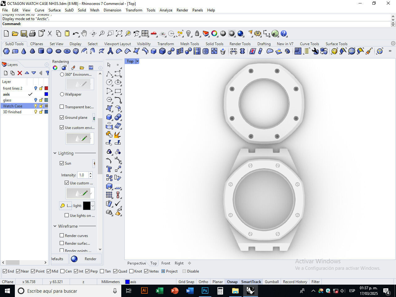 Octagon watch case for NH35 3D print model_18