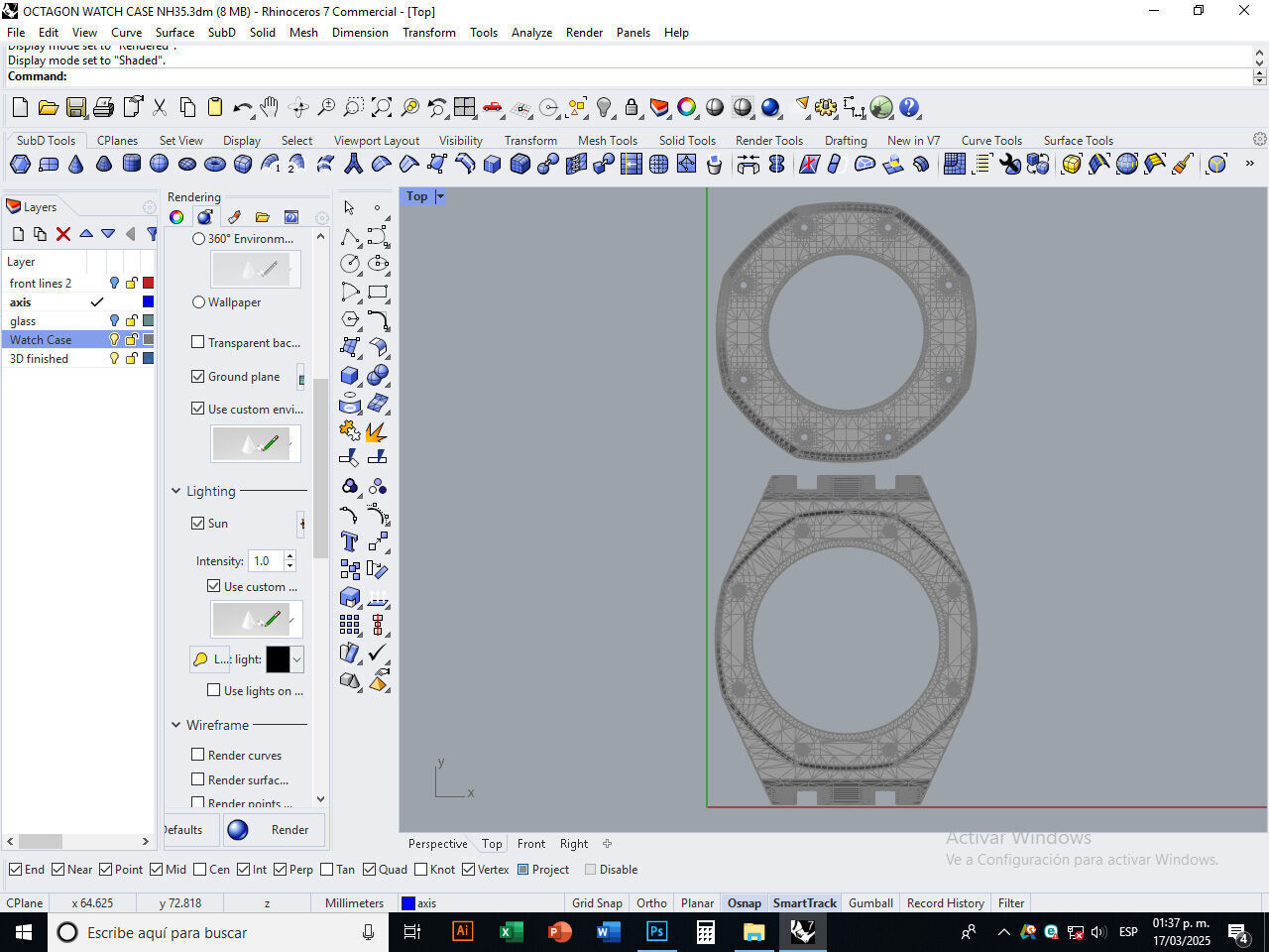 Octagon watch case for NH35 3D print model_17