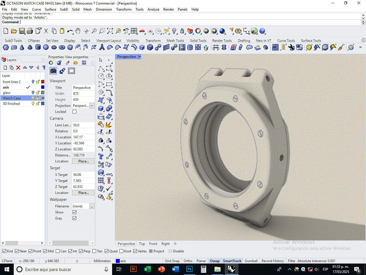 Octagon watch case for NH35 3D print model_11