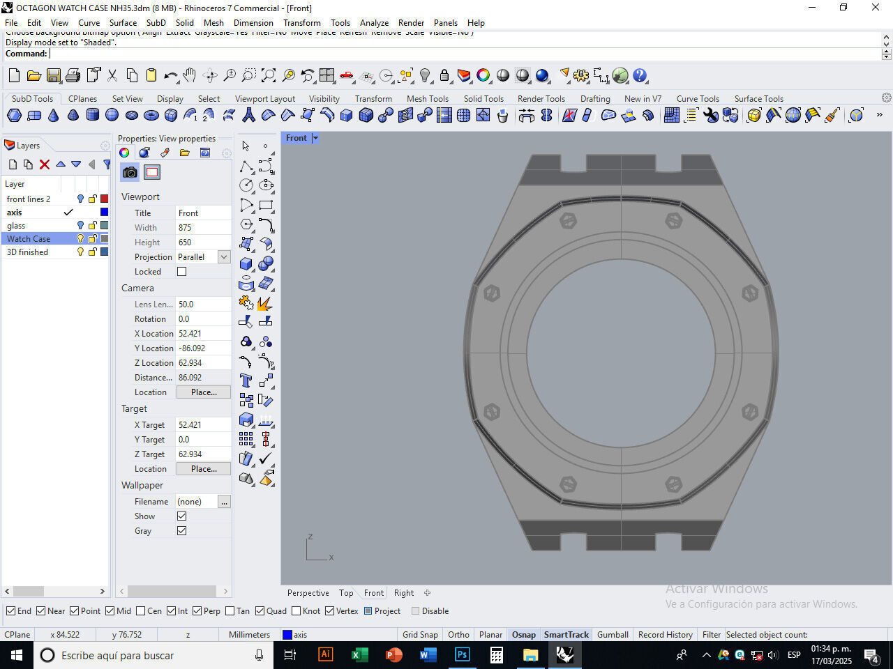 Octagon watch case for NH35 3D print model_12