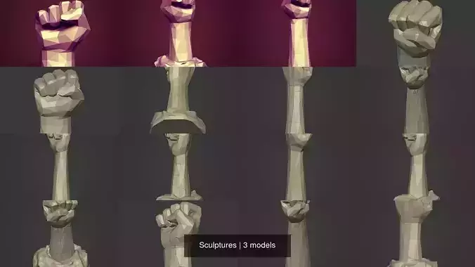 Lowpoly - Polygonal Hand - Fist Statue - Figurine 3D Model Collection