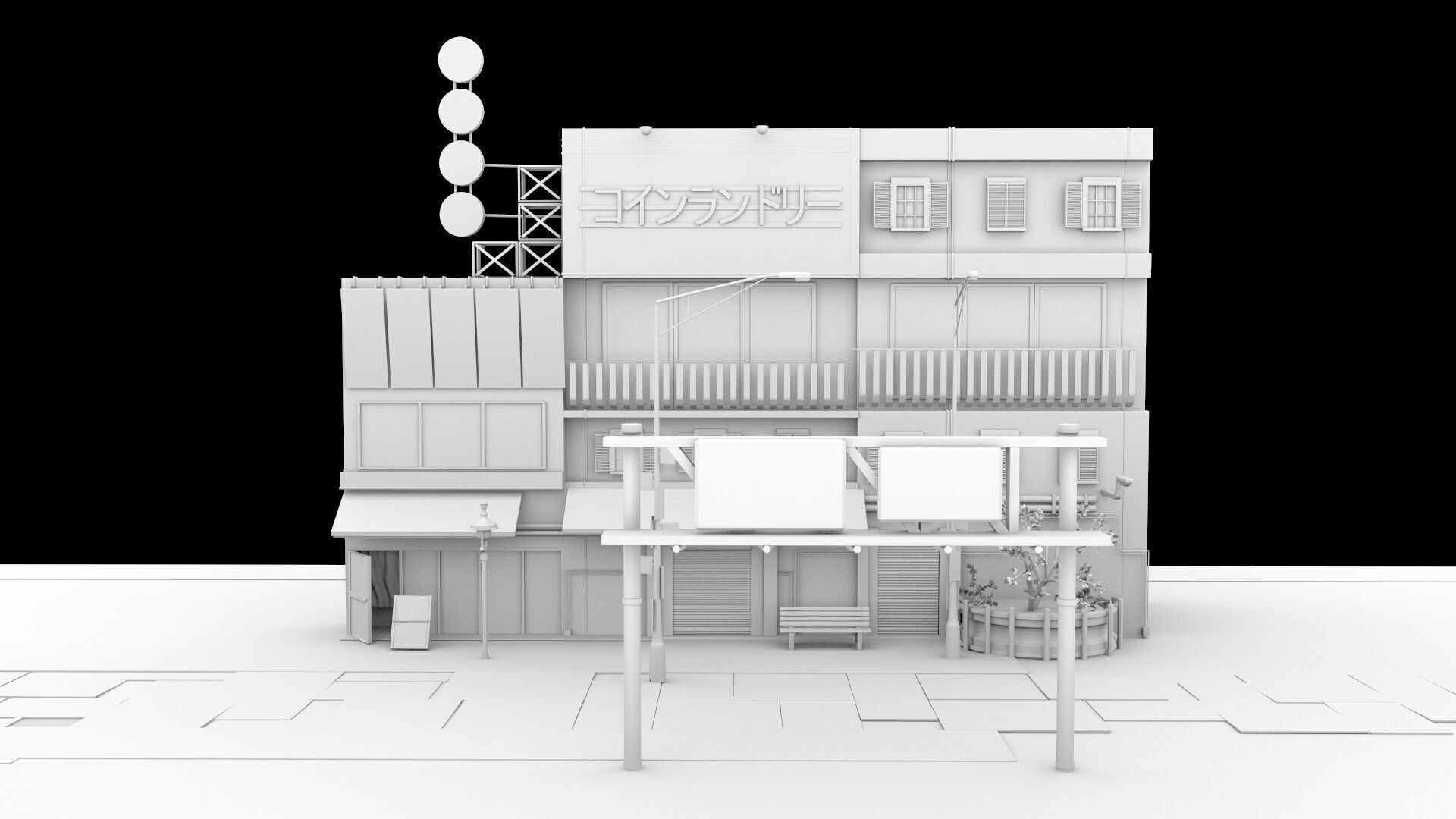 Tokyo Street Building Assets kidbash set Low-poly 3D model_13