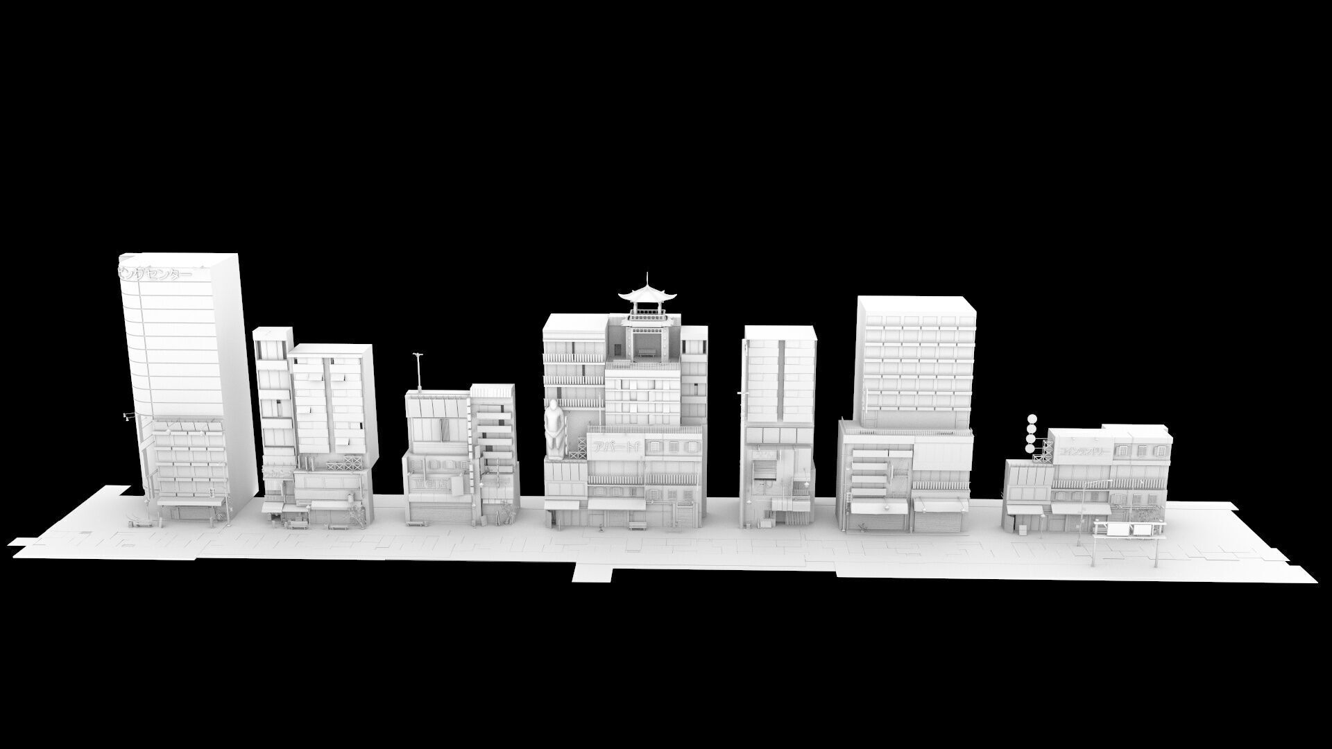 Tokyo Street Building Assets kidbash set Low-poly 3D model_1
