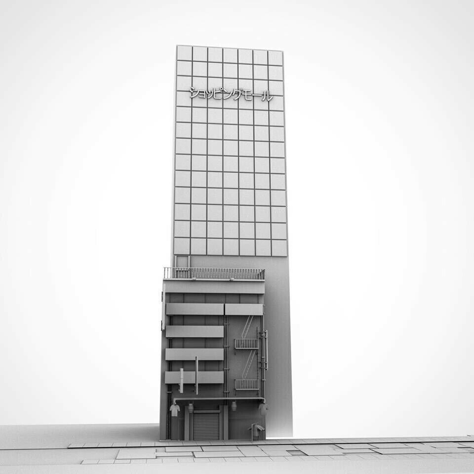 Tokyo Street Building Assets kidbash set Low-poly 3D model_11