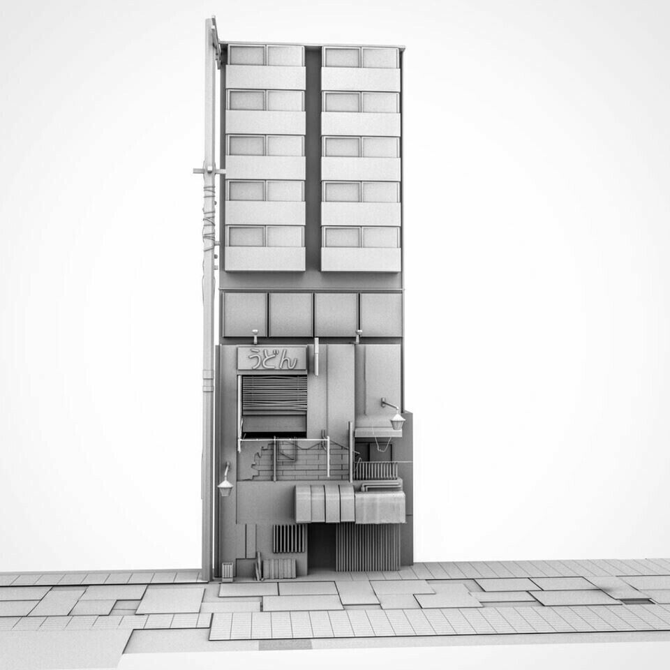 Tokyo Street Building Assets kidbash set Low-poly 3D model_9