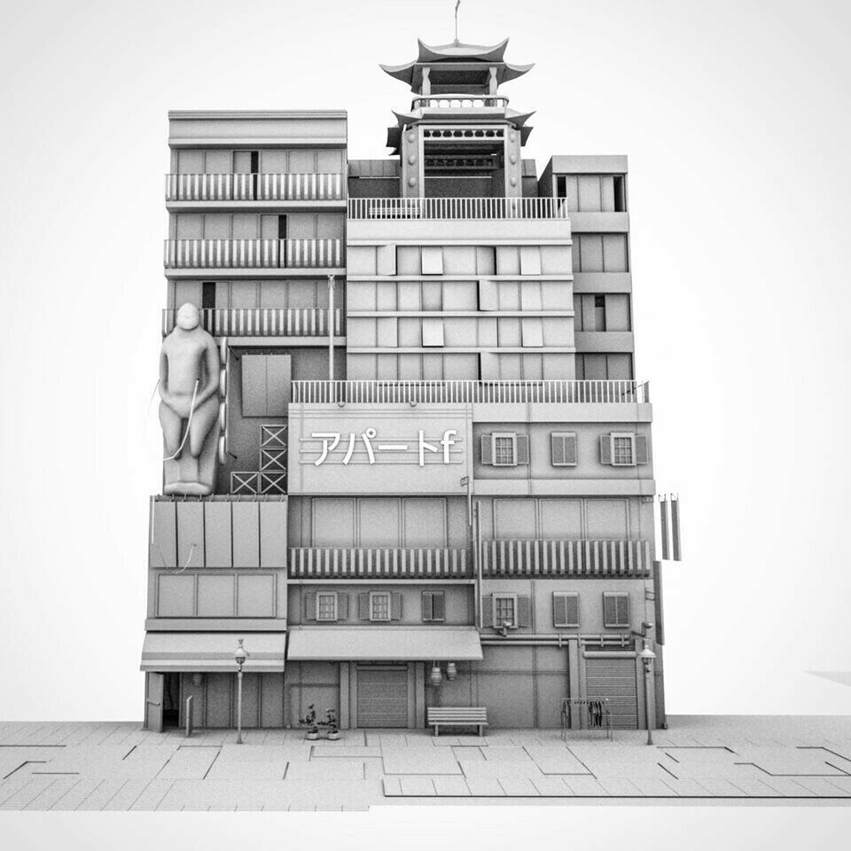 Tokyo Street Building Assets kidbash set Low-poly 3D model_5