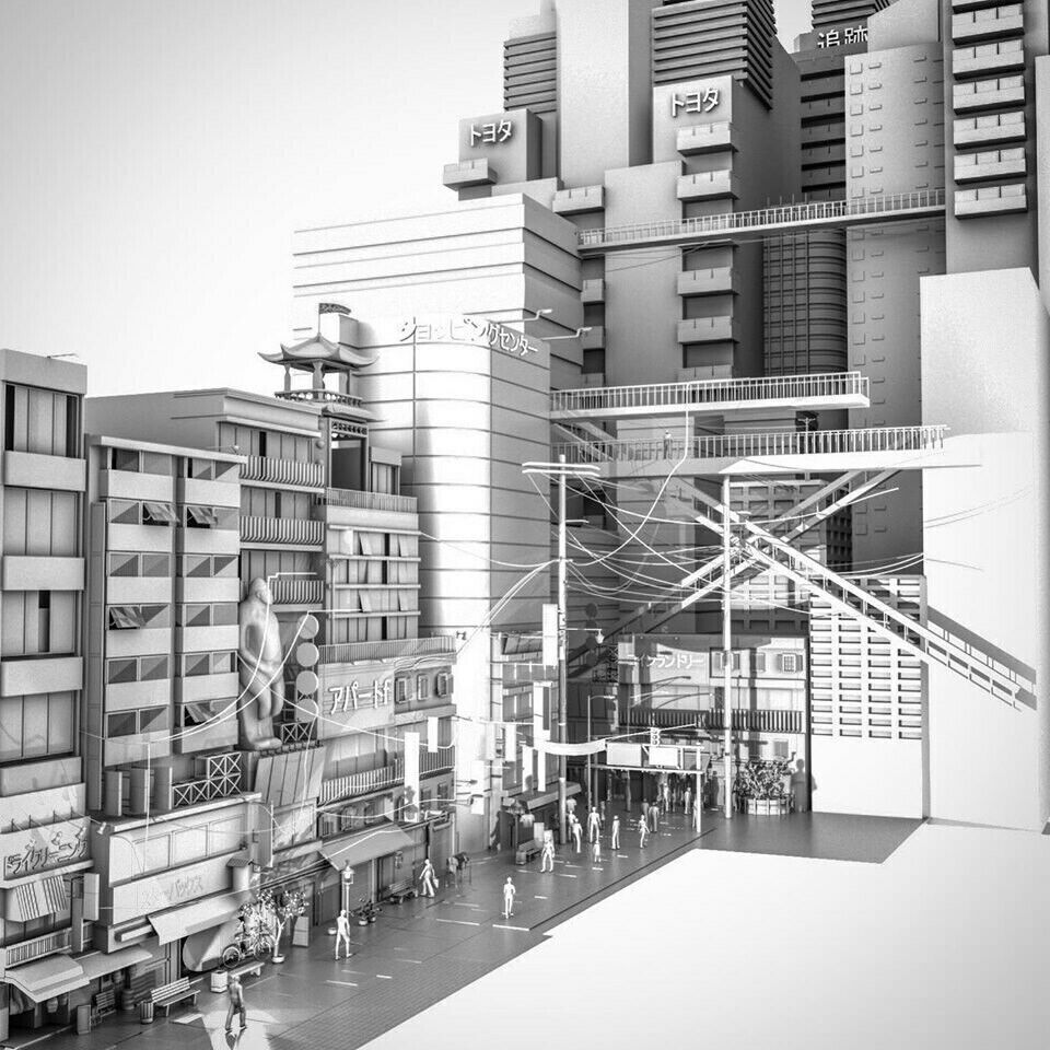 Tokyo Street Building Assets kidbash set Low-poly 3D model_4