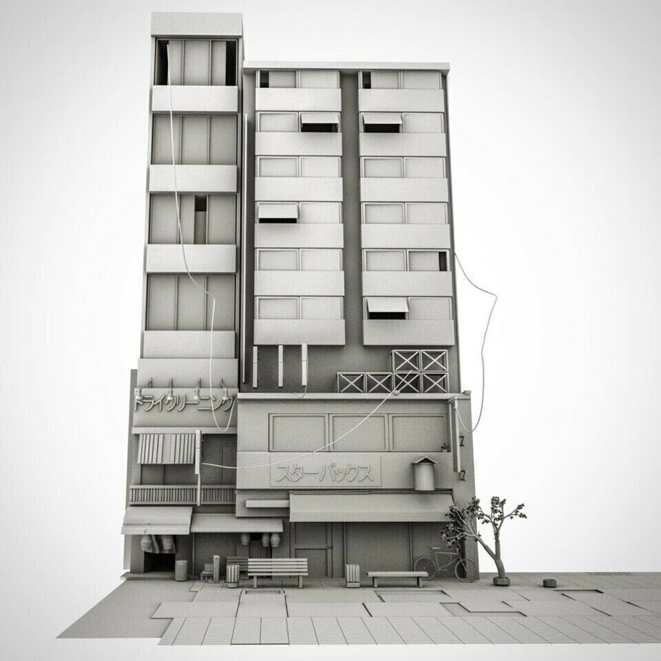 Tokyo Street Building Assets kidbash set Low-poly 3D model_7