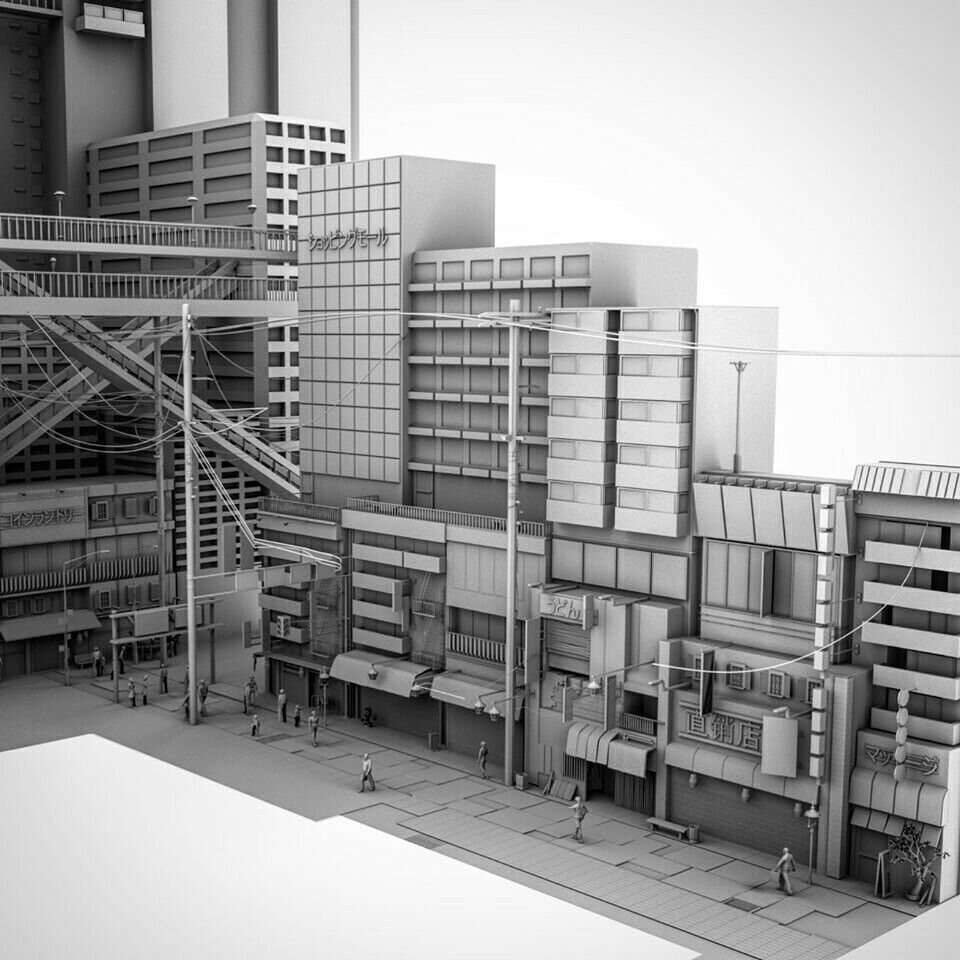 Tokyo Street Building Assets kidbash set Low-poly 3D model_3