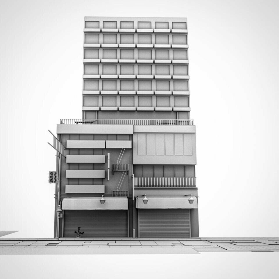 Tokyo Street Building Assets kidbash set Low-poly 3D model_8