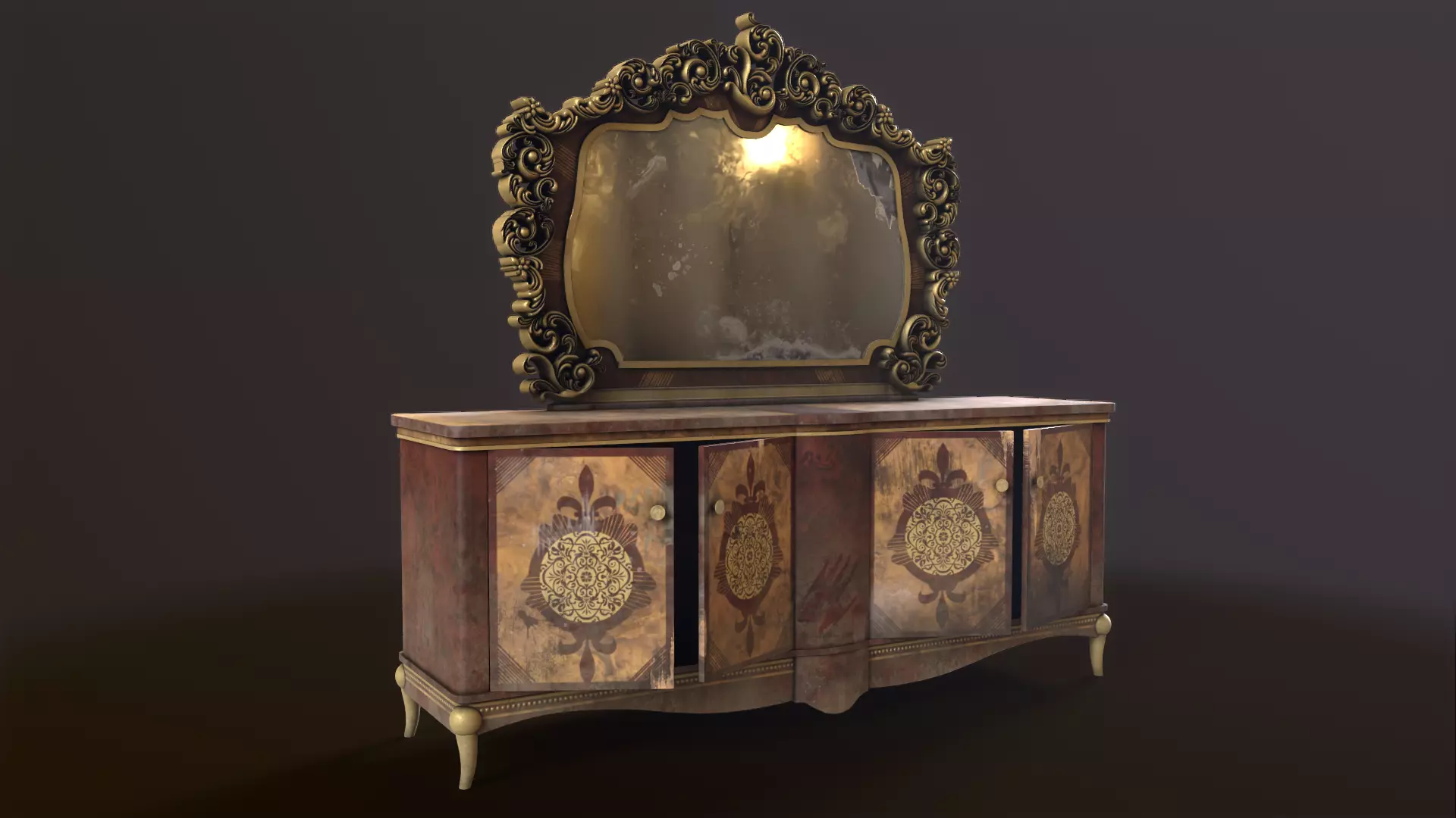 Vintage luxury dresser Low-poly 3D model