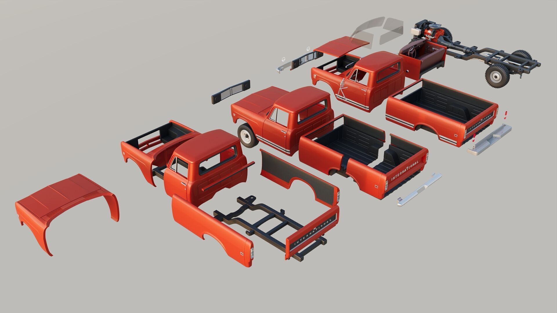 International Pickup Long Bed 1972 3D print model_18