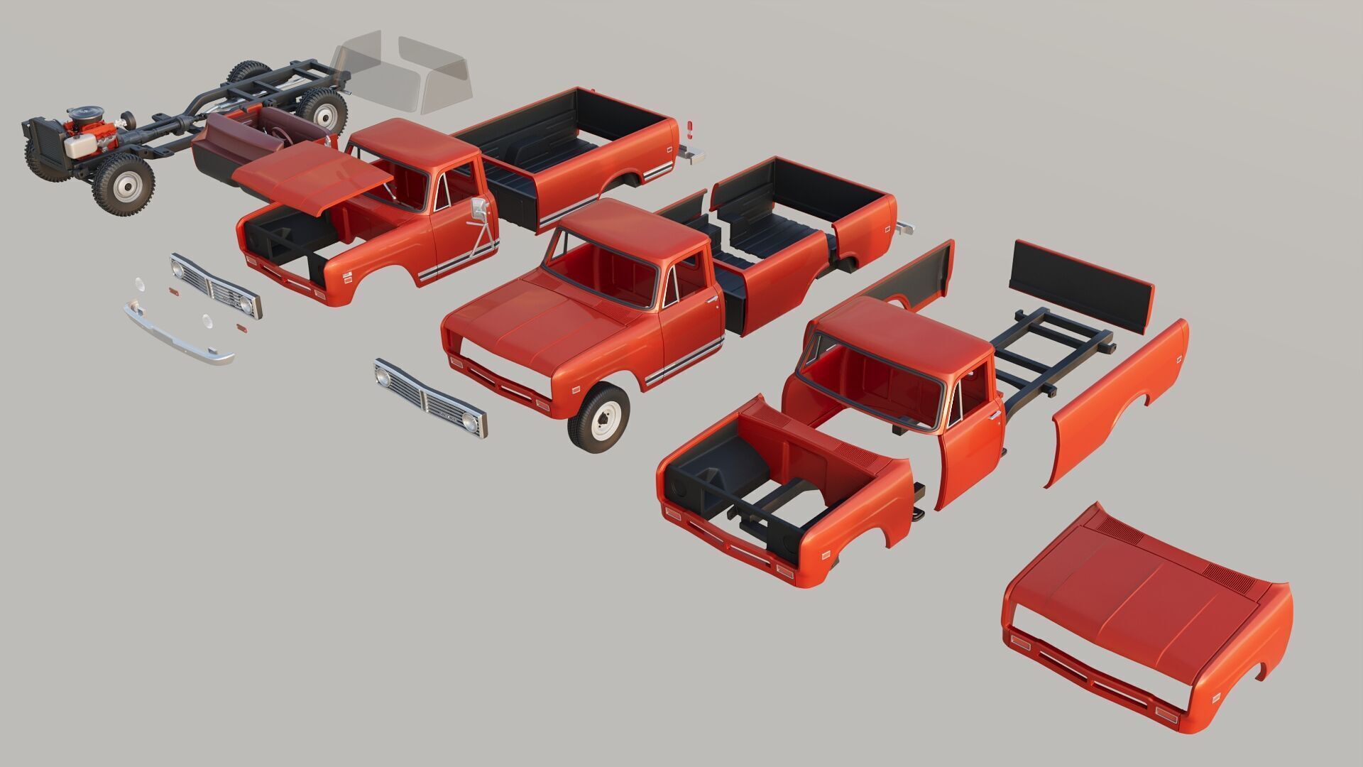International Pickup Long Bed 1972 3D print model_16