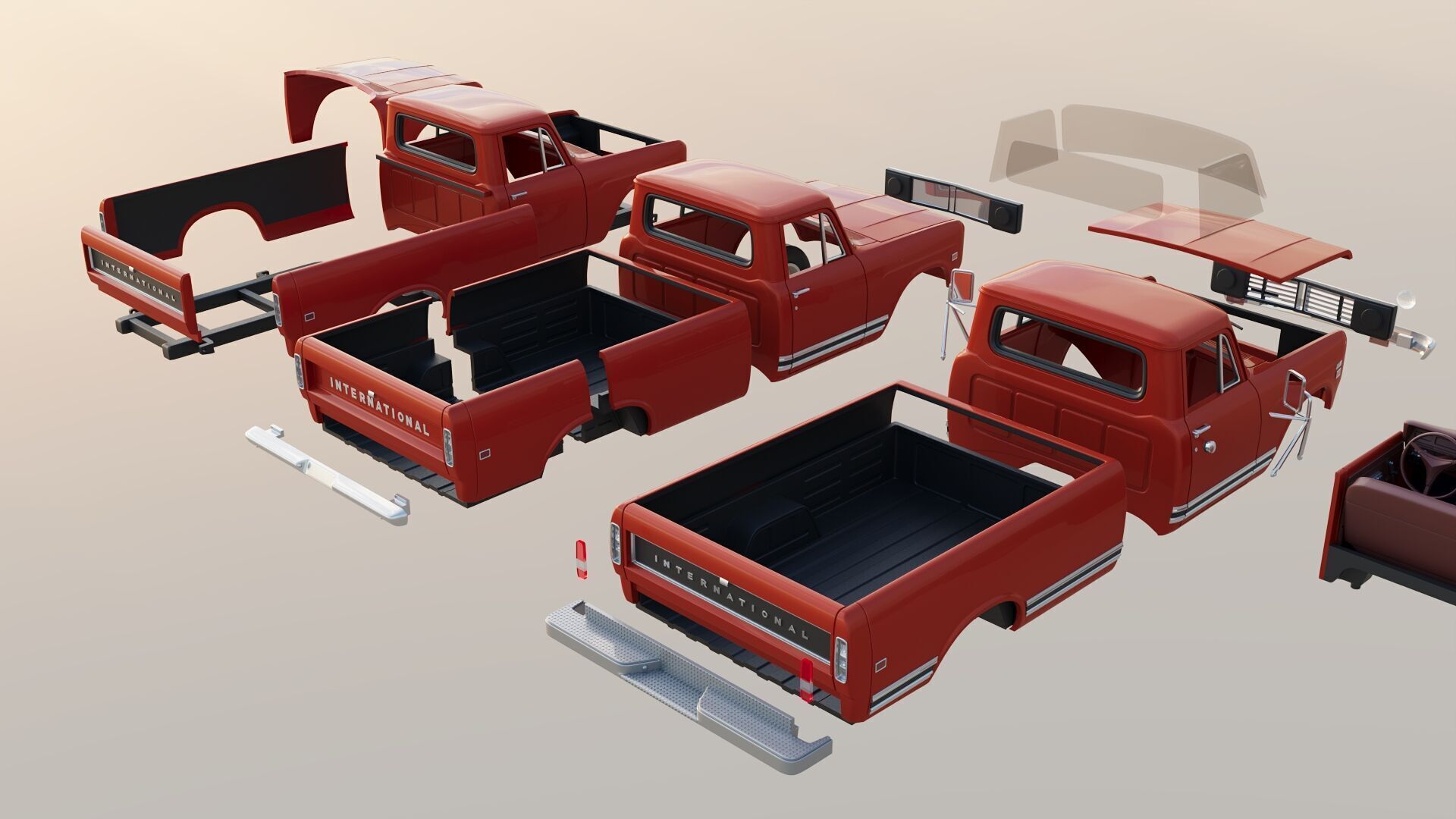 International Pickup Long Bed 1972 3D print model_20