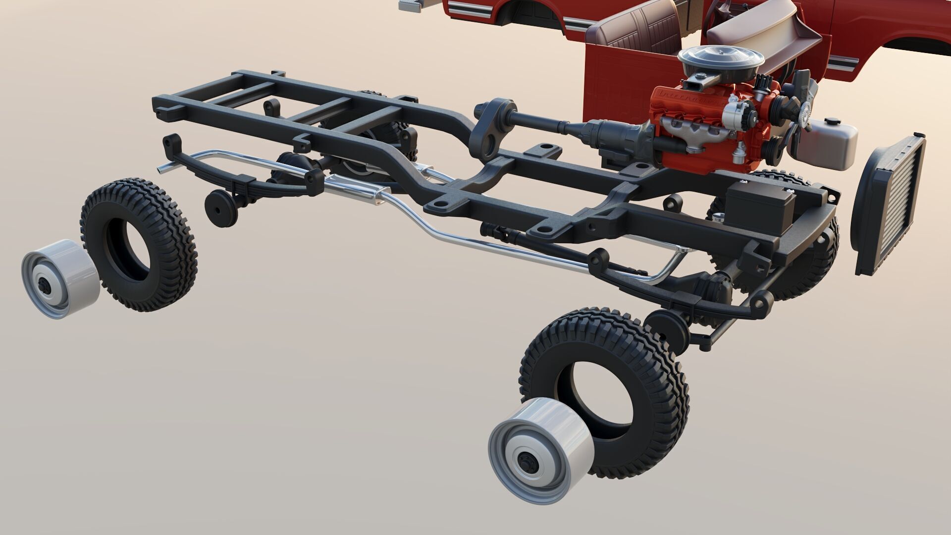 International Pickup Long Bed 1972 3D print model_28